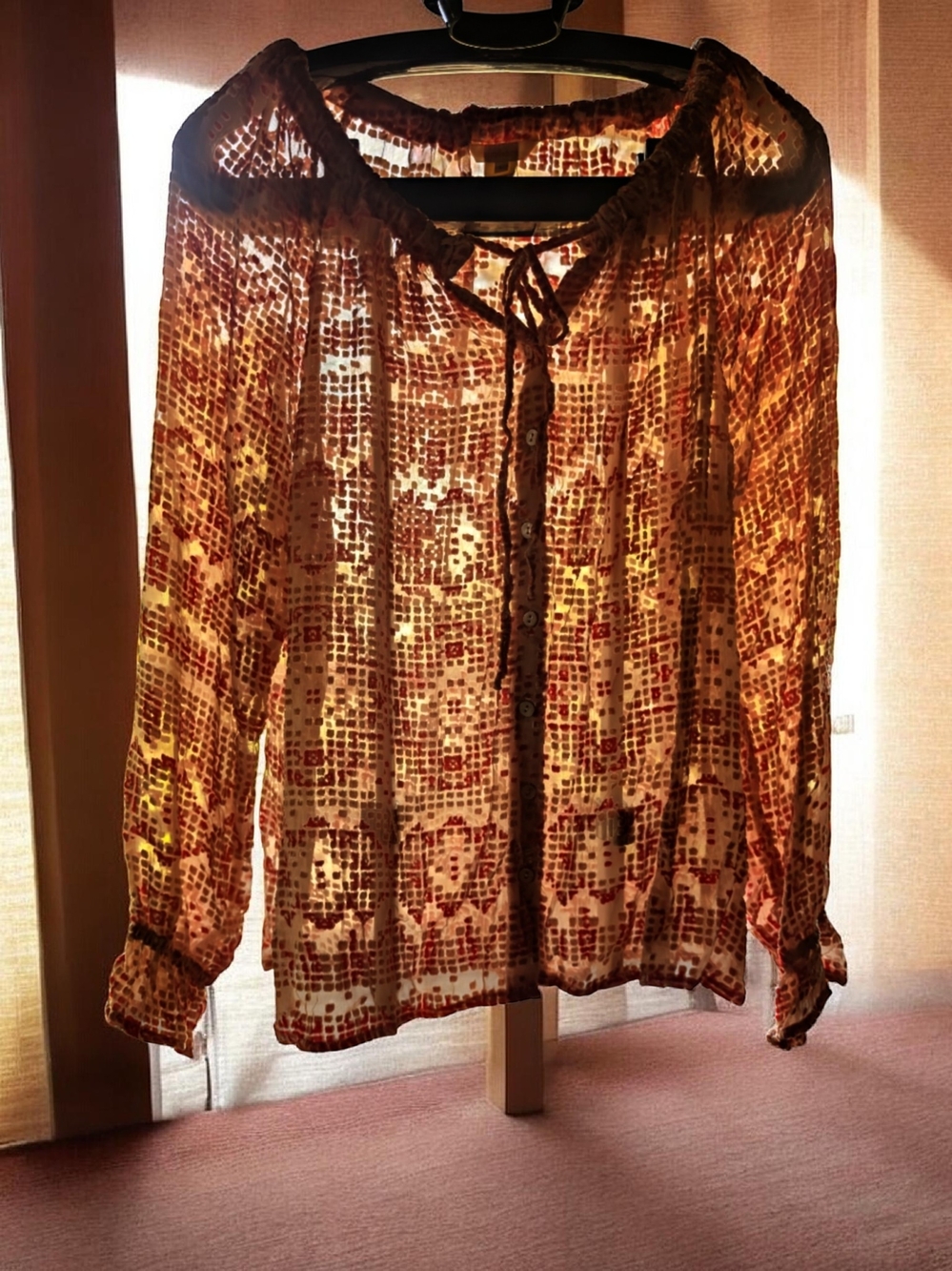 SUNDANCE Boho Silk-Blend Burnout Blouse - LG - NWOT